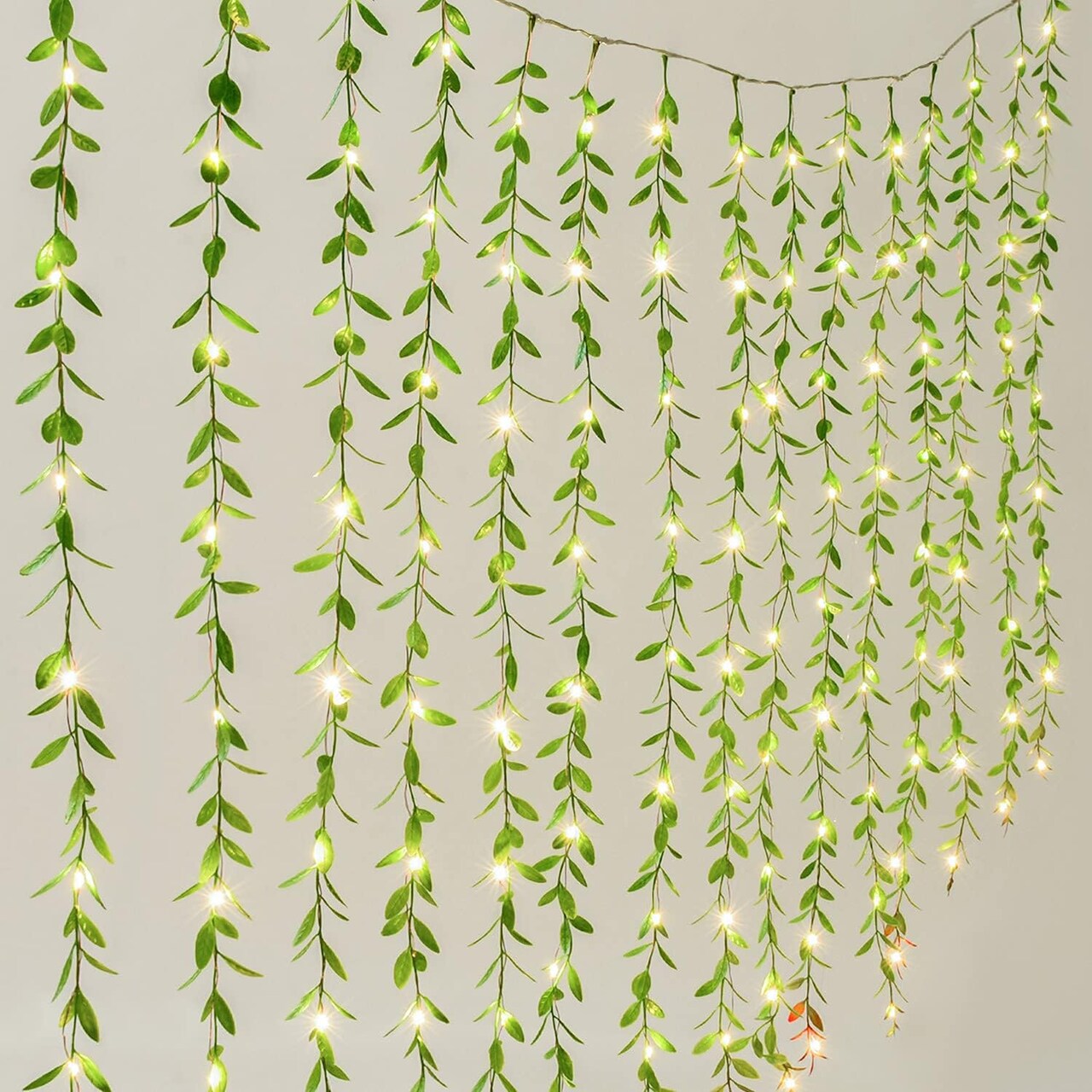 Artificial Willow Vine Curtain Lights – LED Fake Greenery Garland with Leaves for Wedding Backdrop, Baby Shower, Home & Party Decoration (2 Lighting Modes)